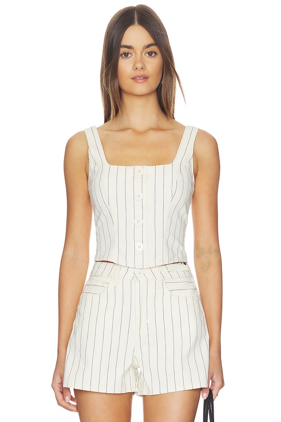 view 1 of 5 Saga Button Front Top in Ecru & Navy Stripe