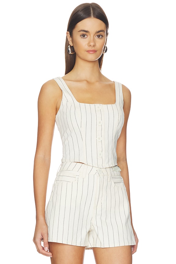 view 2 of 5 Saga Button Front Top in Ecru & Navy Stripe