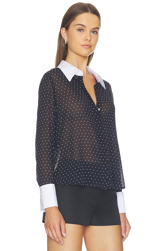 view 2 of 5 Sona Polplin Collar Blouse in Black & White Polka Dot