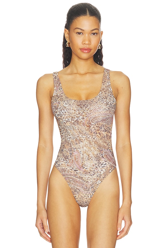 view 2 of 5 BODY KALEA SCOOP NECK TANK in Tan & Mv Valencia Leopard