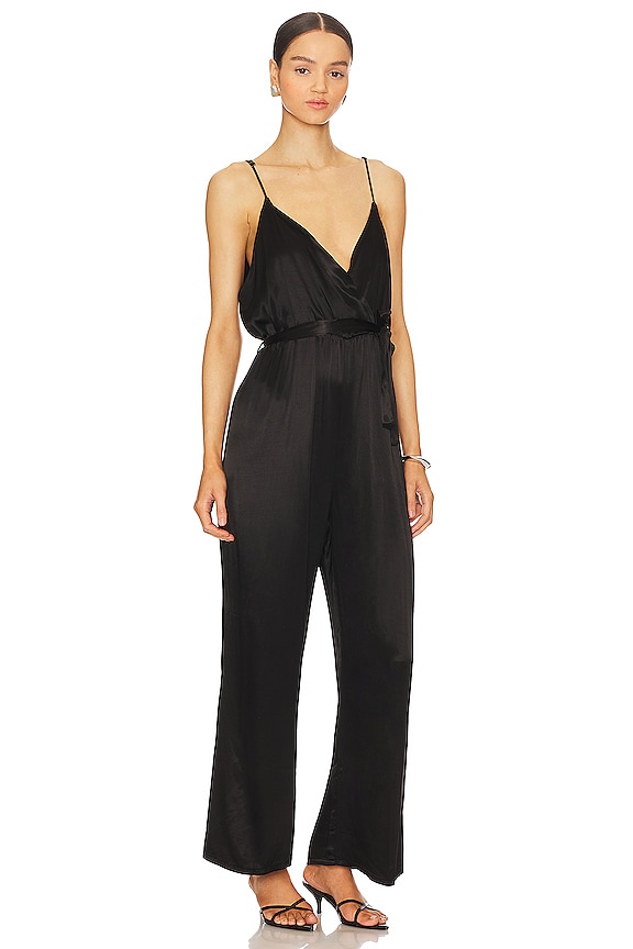 view 2 of 3 Fleur Belted Silky Jumpsuit in Black