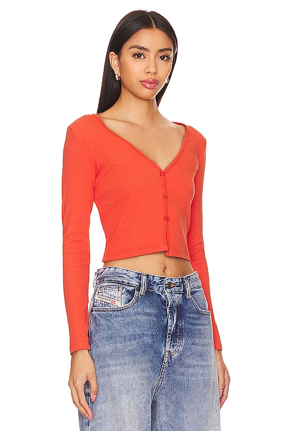 view 2 of 4 Sasha Button Up Crop Cardi in Coral