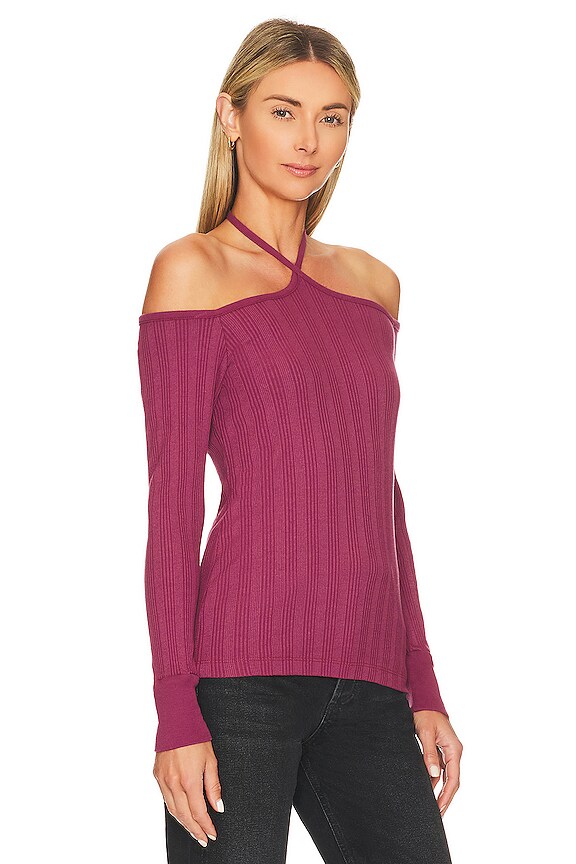 view 2 of 4 Mozza Halter Long Sleeve Top in Beet