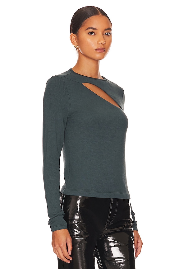 view 2 of 4 Verge Peek A Boo Long Sleeve Top in Dark Jade