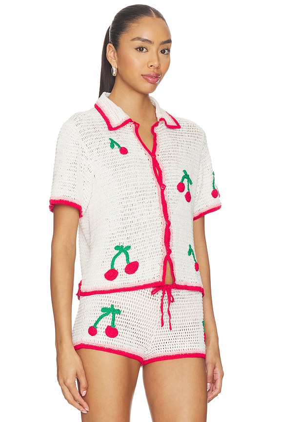 view 2 of 4 Ruby Crochet Shirt in White & Red