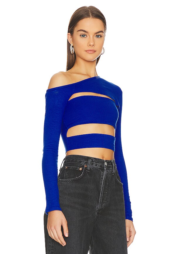 view 2 of 5 Long Sleeve Bandage Neck Top in Electric Blue