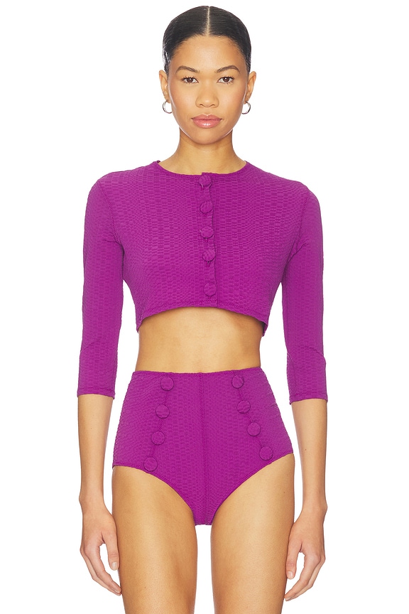 view 2 of 5 Cardigan in Raspberry Seersucker