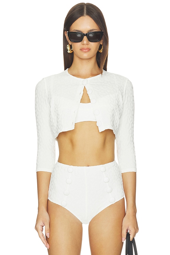 view 1 of 4 Cardigan in White 60's Floral Jacquard