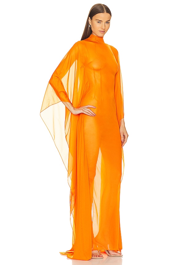 view 2 of 4 Mockneck Gown with Sweeping Dolman Sleeves in Florescent Orange