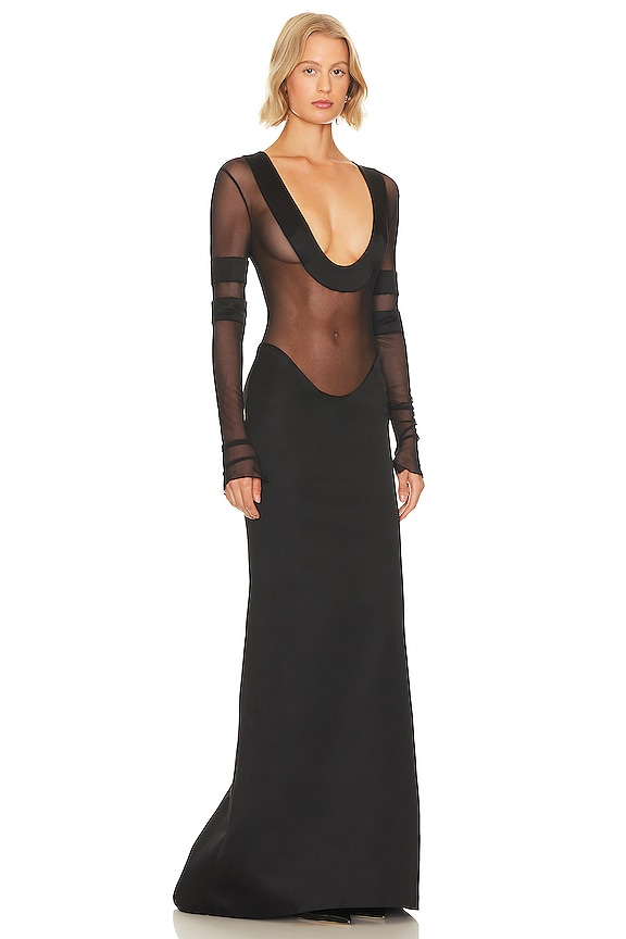 view 2 of 3 Scoop Neck Gown With Satin Trim in Black