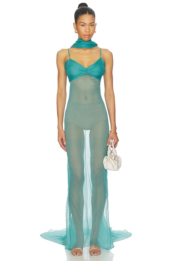 view 1 of 3 VESTIDO LARGO WITH NECK TIE DETAIL in Turquoise