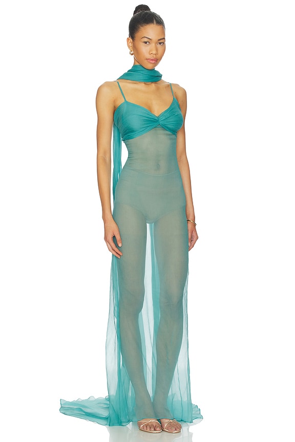 view 2 of 3 VESTIDO LARGO WITH NECK TIE DETAIL in Turquoise