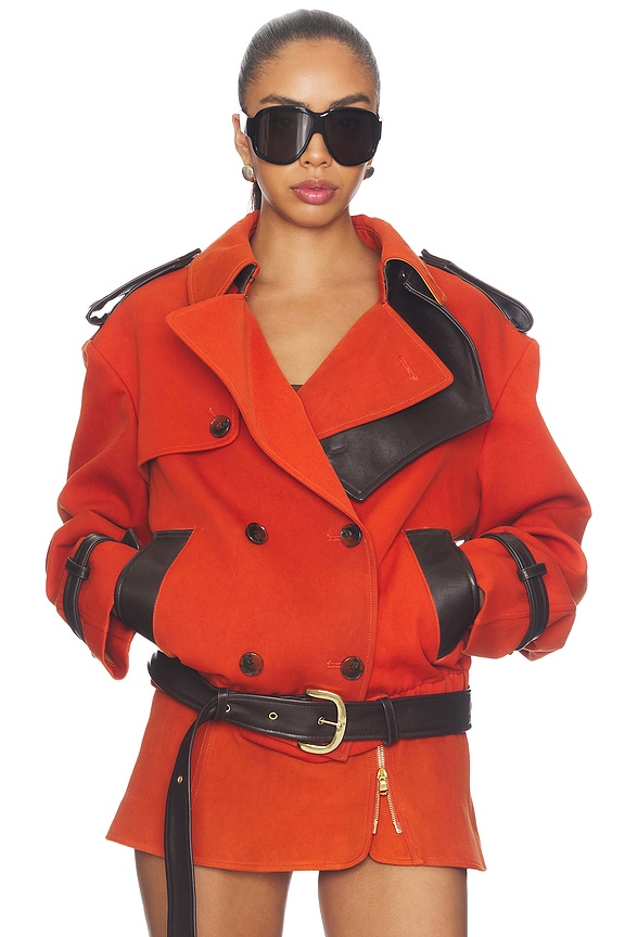 view 1 of 4 Double Breasted Cropped Coat in Burnt Orange