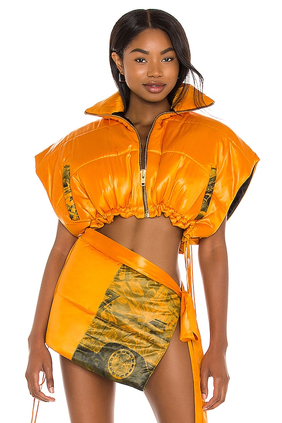 view 1 of 4 Cropped Puffer Vest in Hot Orange