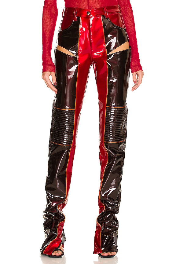view 1 of 4 Hip Cut Out Moto Pant in Chocolate & Crimson