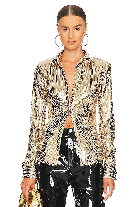 LaQuan Smith Fitted Button Down Shirt in Gold | REVOLVE