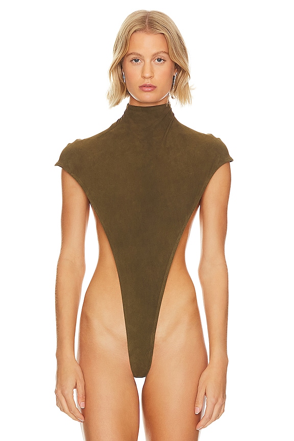 view 2 of 5 Mock Neck High Cut Bodysuit in Olive