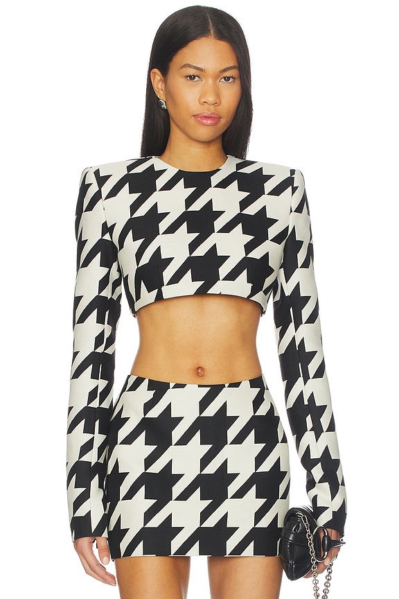 view 1 of 4 Cropped Shoulder Pad Top in Black & White
