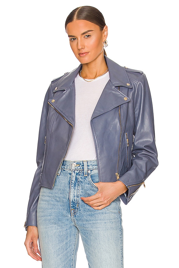 LAMARQUE Donna 21 Leather Moto Jacket in Smoked Blue | REVOLVE