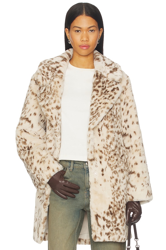 view 1 of 5 Linnea Faux Fur Coat in Beige Leopard