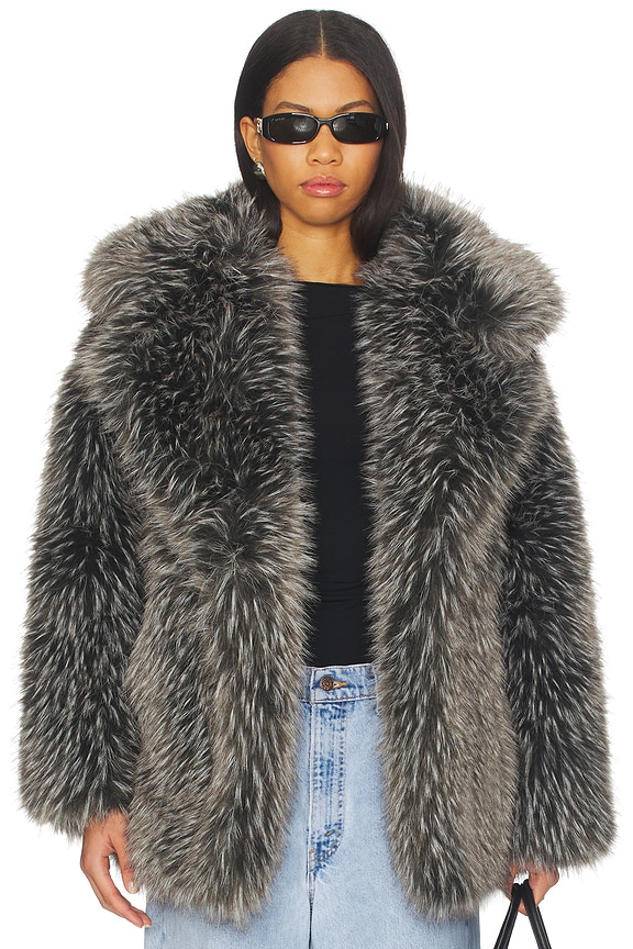 view 2 of 5 Finaya Faux Fur Jacket in Black & Grey