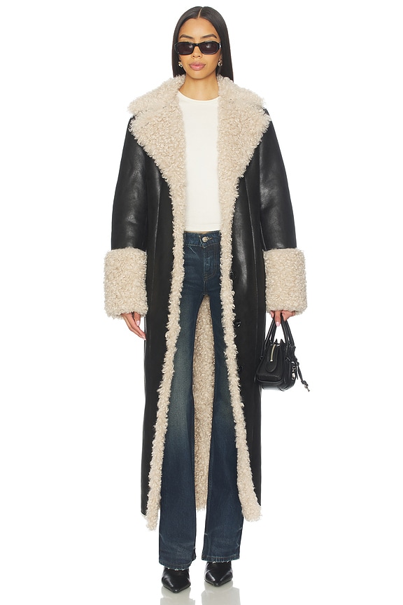 view 2 of 4 Polly Faux Fur Trench Coat in Black & Beige