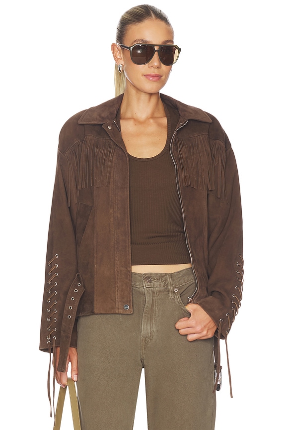 view 1 of 5 Kyel Suede Jacket in Distressed Brown