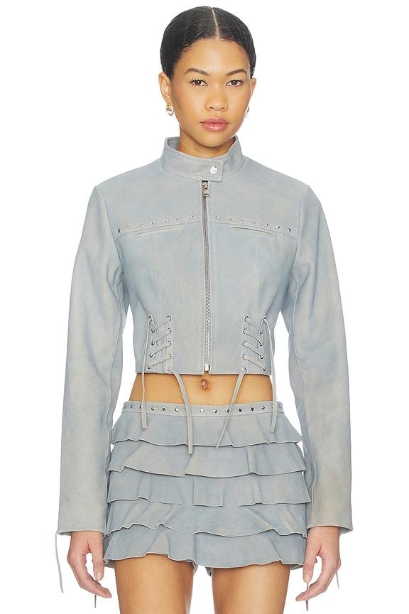 view 1 of 4 x REVOLVE Silvina Suede Biker Jacket in Distressed Blue