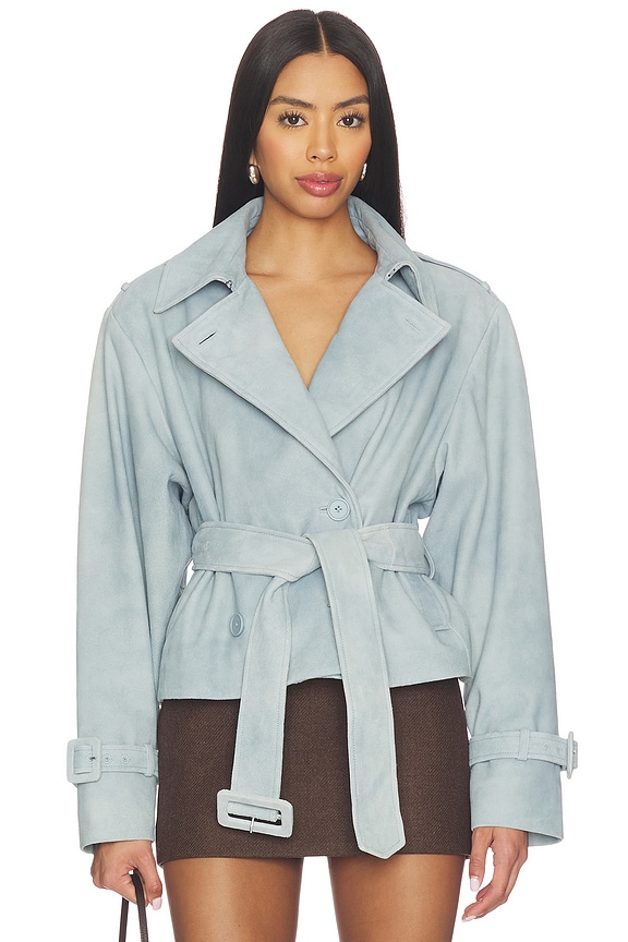 view 1 of 5 Dhana Cropped Trench Coat in Distressed Blue