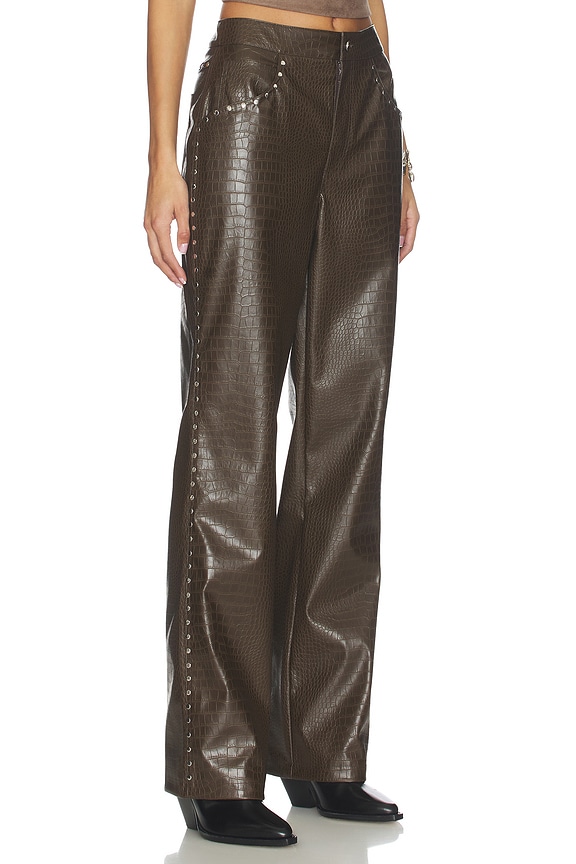 view 1 of 6 x REVOLVE Devin Faux Leather Croco Studded Pant in Brown
