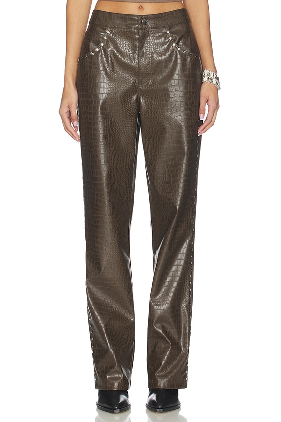 view 2 of 6 x REVOLVE Devin Faux Leather Croco Studded Pant in Brown