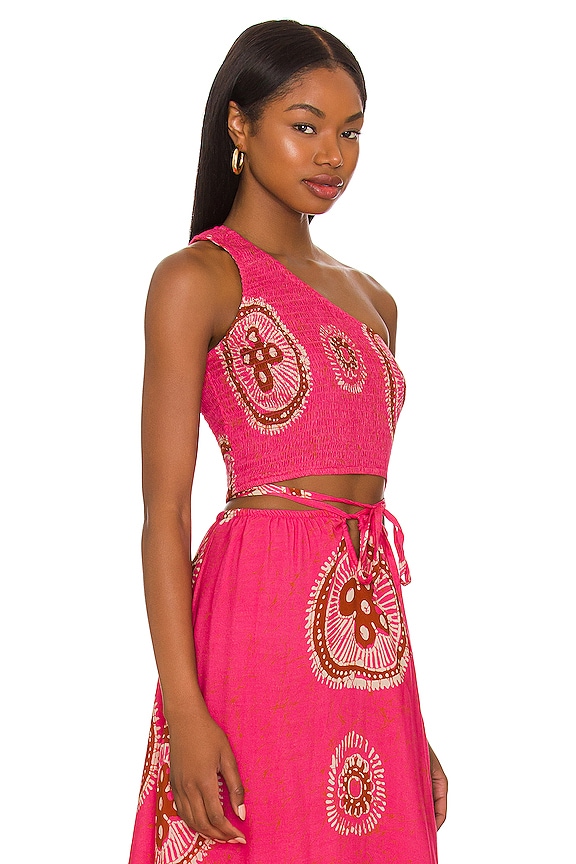 view 2 of 4 Smocked One Shoulder Tank in Gigi Pink Print