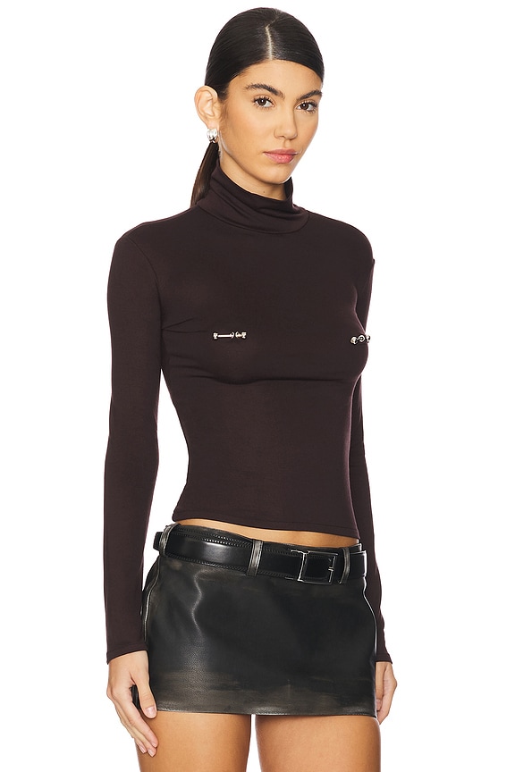 view 2 of 5 Pierced Turtleneck Top in Chocolate Brown