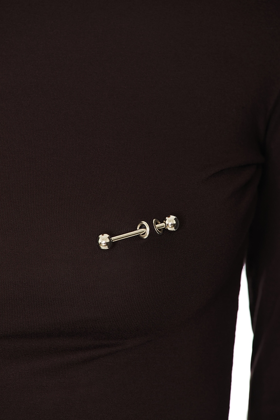 LADO BOKUCHAVA Pierced Turtleneck Top in Chocolate Brown | REVOLVE