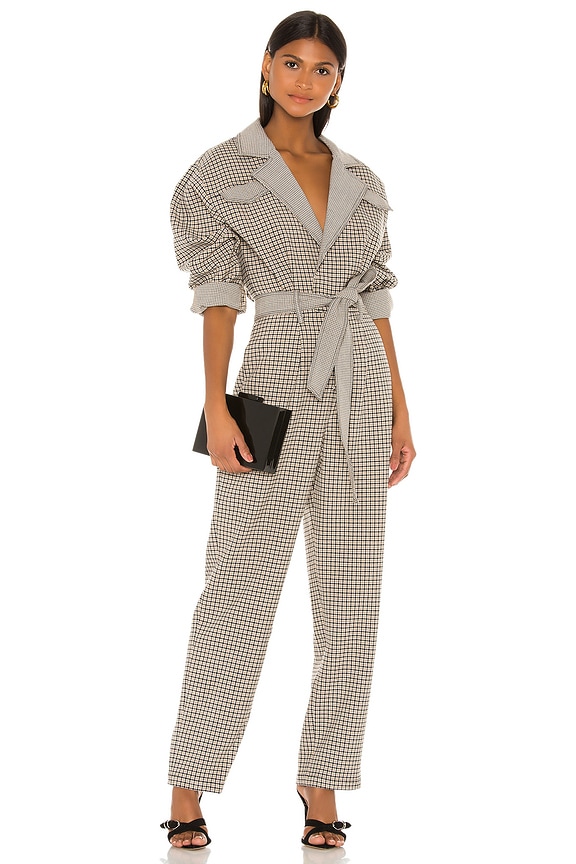 view 1 of 4 The Solange Jumpsuit in Taupe Plaid