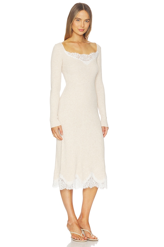 view 2 of 3 by Marianna Ariadne Knit Lace Detail Dress in Beige W/ White Lace