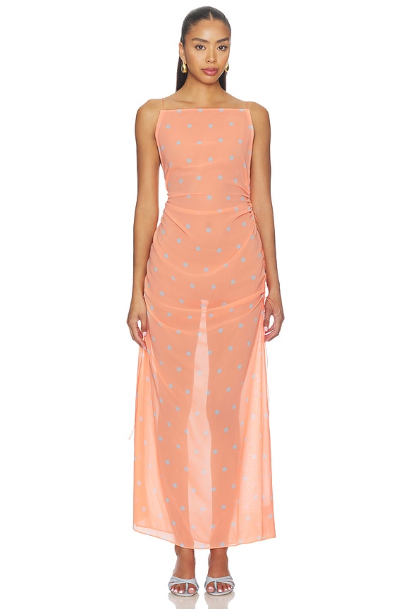 view 1 of 3 VESTIDO LARGO RAMONA in Tangerine & Blue Dot