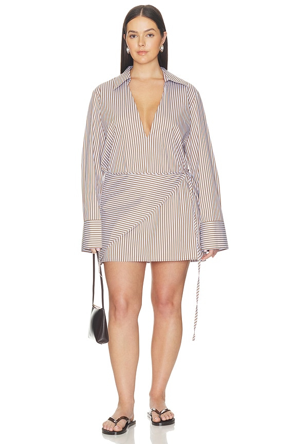 view 2 of 9 Freya Mini Dress in Brown & Blue Stripe
