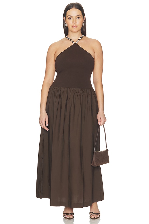 view 2 of 7 Jinjara Beaded Halter Dress in Chocolate Brown