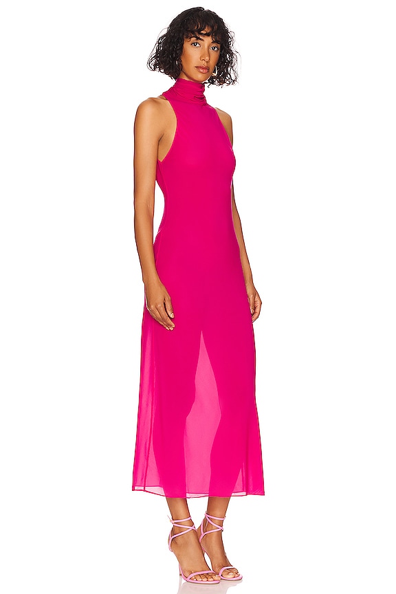 view 2 of 3 Sheer Turtleneck Slip Dress in Fuchsia Pink