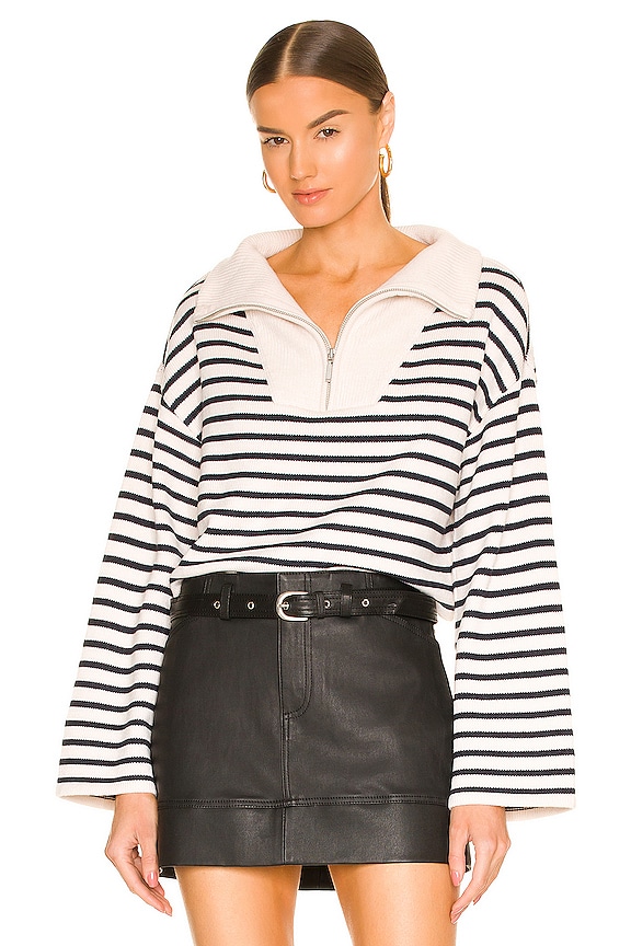 view 1 of 4 Laila Striped Half Zip Sweater in Ivory & Navy