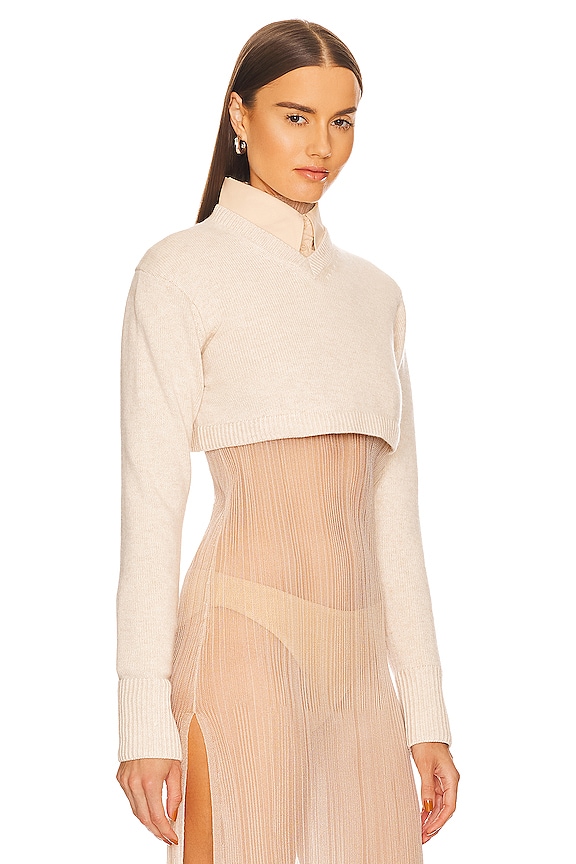 view 2 of 4 PULL ENCOLURE V CROPPED PATTON in Heather Oatmeal