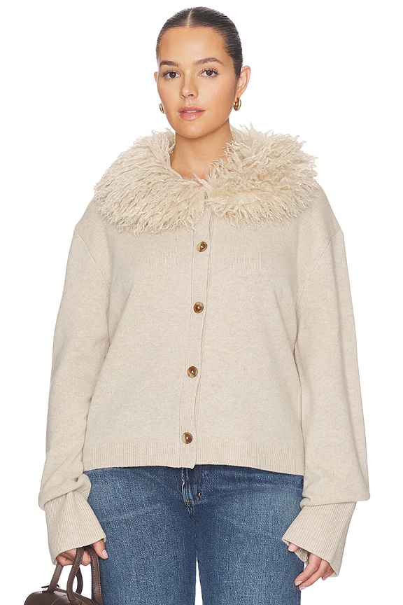 view 2 of 10 By Marianna Allegria Faux Fur Cardigan in Beige Heather
