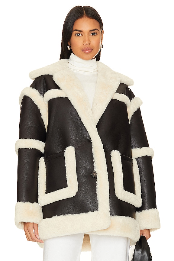 view 2 of 5 x Marianna Margot Sherpa Coat in Black & Ivory