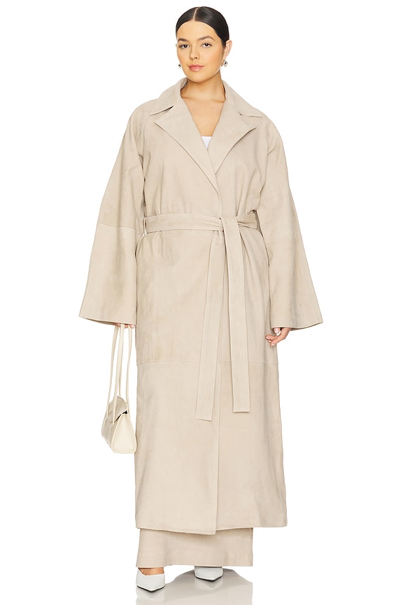 view 2 of 8 by Marianna Kofi Suede Trench Coat in Beige Gray