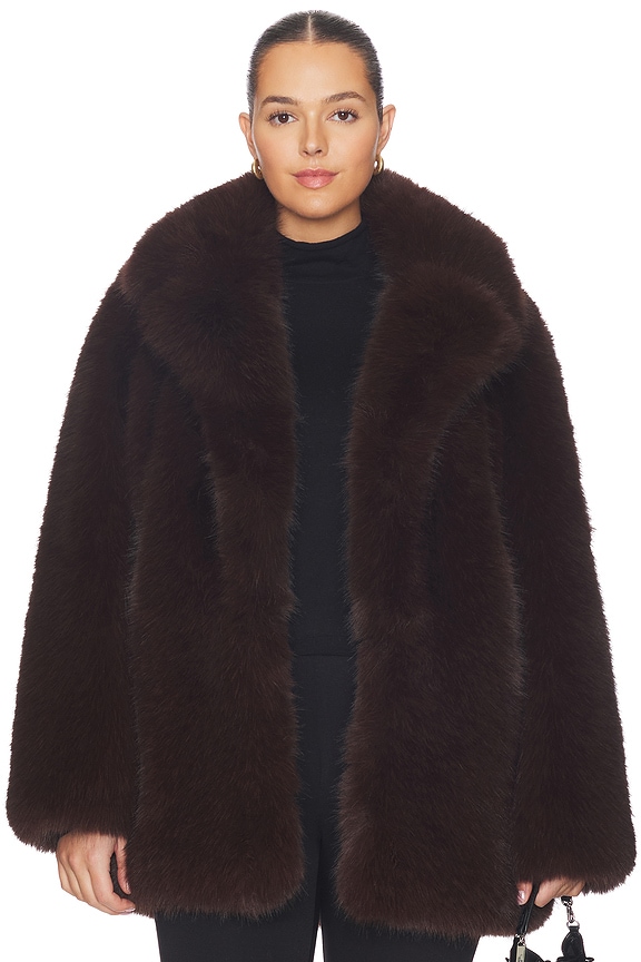 view 2 of 10 by Marianna Gamine Faux Fur Jacket in Dark Brown