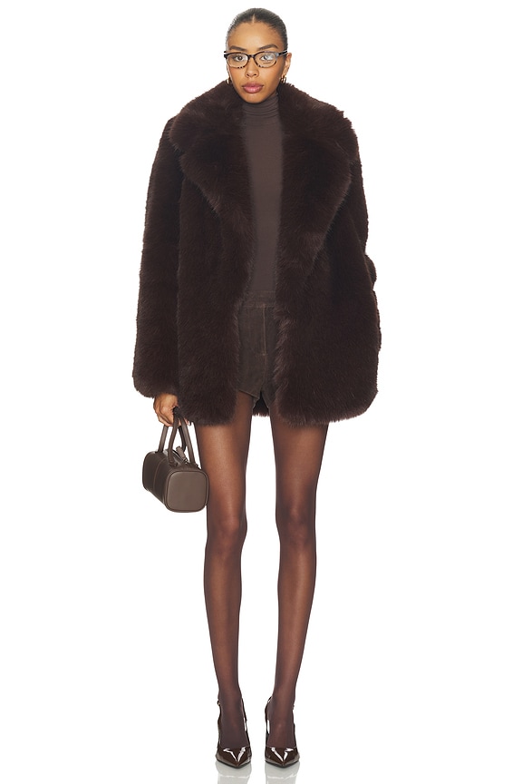 L'Academie Gamine Faux Fur Jacket in Dark Brown | REVOLVE