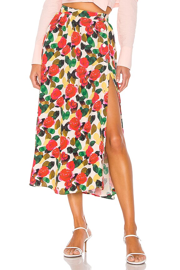 L'Academie The Linda Midi Skirt in Watercolor Floral | REVOLVE