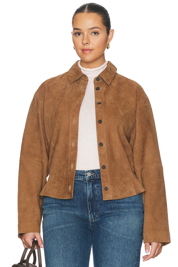 view 2 of 8 By Marianna Dara Suede Button-down Shirt in Toffee
