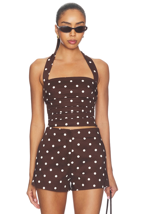 view 1 of 4 Polina Top in Brown & Ivory Dot